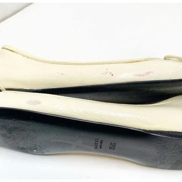 Authentic GUCCI Cream Ivory Patent Leather Bamboo Tassel Bow Ballet Flats 35.5 G - Picture 6 of 12